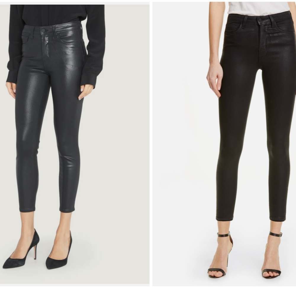 L’Agence Skinny Coated Waxed Jeans in Black